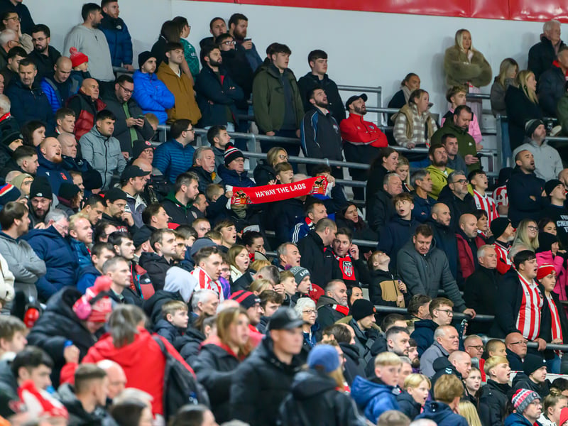 Sunderland fans in action against Brentford at the Stadium of Light in the Carabao Cup. Photo by Chris Fryatt.