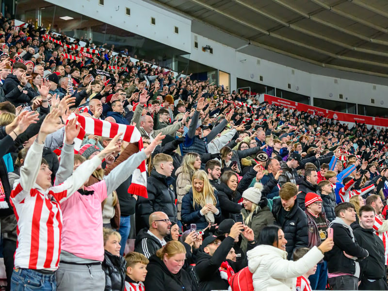 Sunderland fans in action against Brentford at the Stadium of Light in the Carabao Cup. Photo by Chris Fryatt.