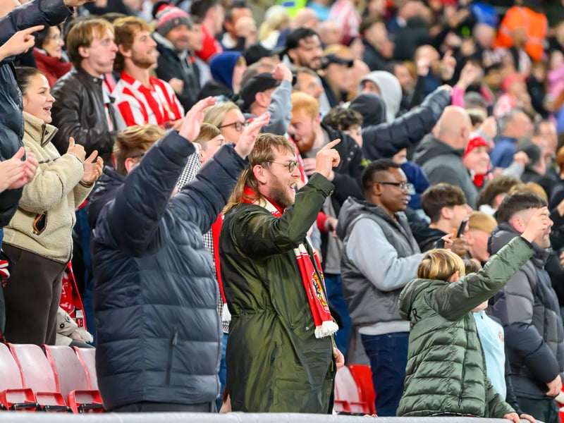 Sunderland fans in action against Brentford at the Stadium of Light in the Carabao Cup. Photo by Chris Fryatt.
