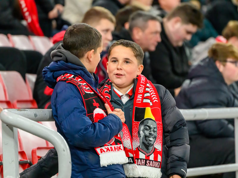 Sunderland fans in action against Brentford at the Stadium of Light in the Carabao Cup. Photo by Chris Fryatt. 