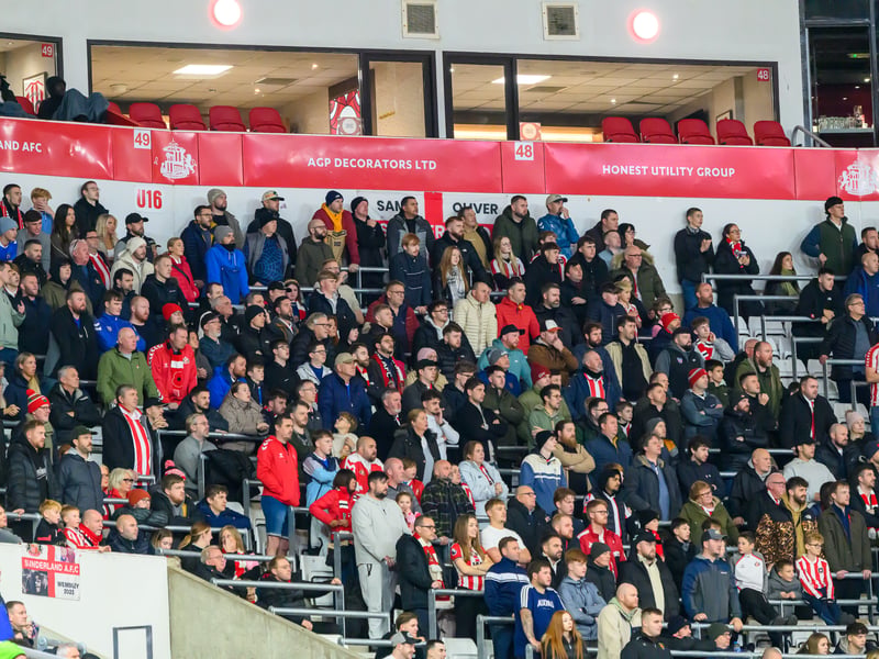 Sunderland fans in action against Brentford at the Stadium of Light in the Carabao Cup. Photo by Chris Fryatt.