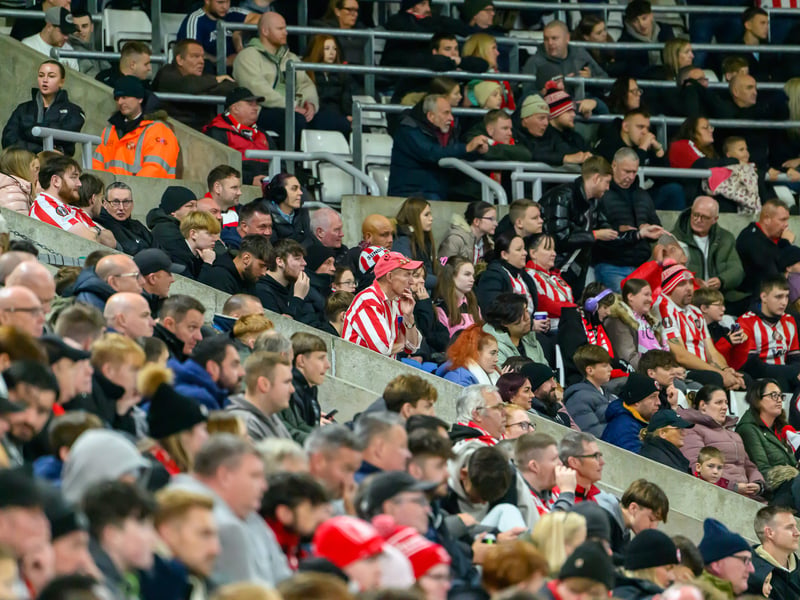 Sunderland fans in action against Brentford at the Stadium of Light in the Carabao Cup. Photo by Chris Fryatt.