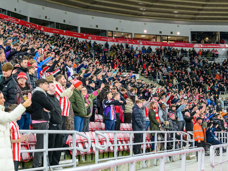 Sunderland fans in action against Brentford at the Stadium of Light in the Carabao Cup. Photo by Chris Fryatt.