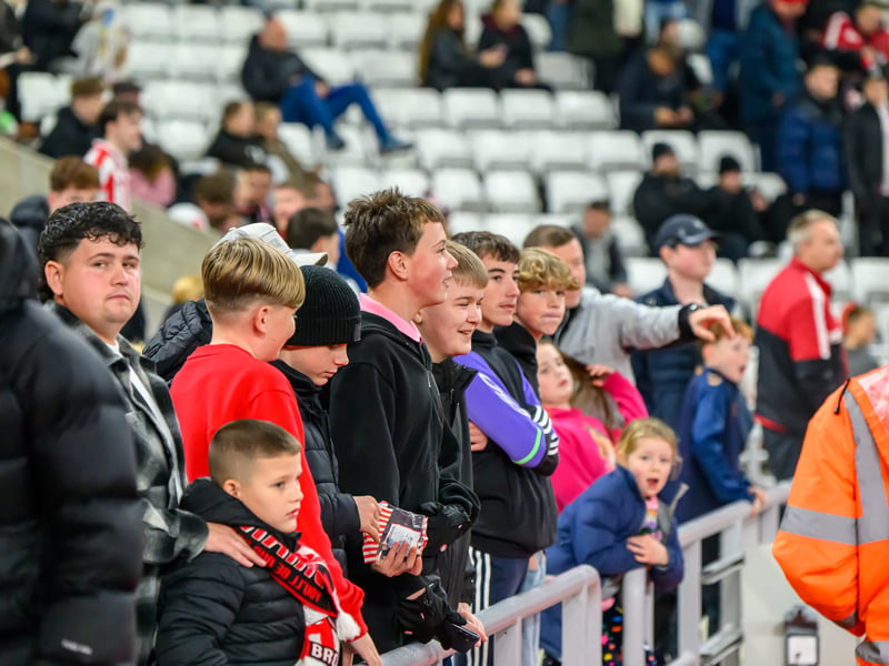 Sunderland fans in action against Brentford at the Stadium of Light in the Carabao Cup. Photo by Chris Fryatt.