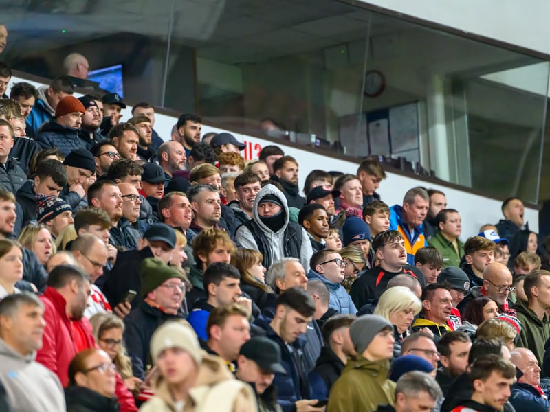 Sunderland fans in action against Brentford at the Stadium of Light in the Carabao Cup. Photo by Chris Fryatt.