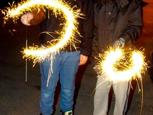 Bonfire night at Hollin Bush Pub, Sheffield Lucy Perrins and Josh Didcote, both ten, with sparklers