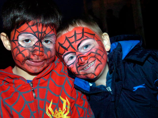 Bonfire night at Hollin Bush Pub, Sheffield Daniel Donnelly,five, and Harry Didcote, four with their faces painted as spiderman