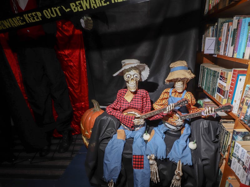 Petersfield Bookshop, Petersfield is hosting a Halloween Walkthrough. 

Pictured: Inside the spooky bookshop

Picture: Habibur Rahman