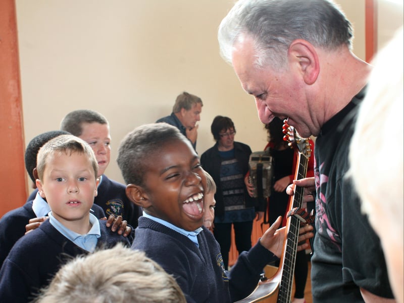 Dónal Lunny bouzouki got great attention in St Mary's Boys School in 2012