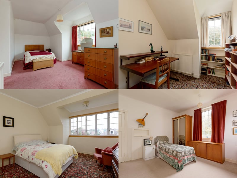 The bedrooms, with the principal enjoying lovely views towards the Pentland Hills, while the second double bedroom benefits from a walk-in wardrobe with skylight.