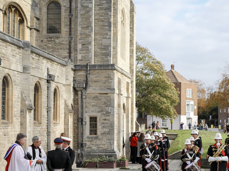 Pictured: Outside of Portsmouth Cathedral before the service.