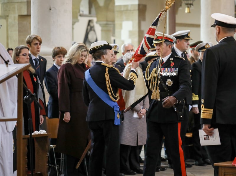 Princess Anne at the Laying Up of the visit with laying up of the Queen's Colours ceremony at Portsmouth Cathedral on October 29, 2026.