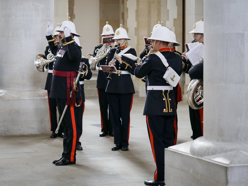 Pictured: Royal Marines Band Service inside Portsmouth Cathedral.