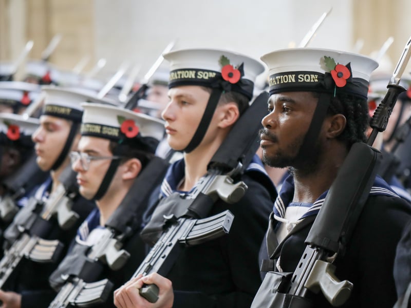Pictured: Royal Navy personnel at the ceremony.