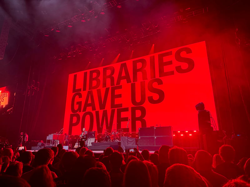 The Manics played three songs from hit album 'Everything Must Go', including 'A Design For Life', introduced as 'a Welsh drinkingh song'.