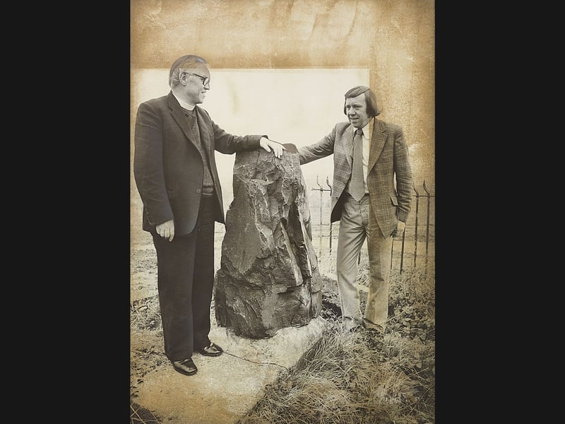 Councillor Bill Madeley (right) and the Rev Raymond Wilcox discuss the final stages of transforming land around a historic stone cairn near Bentley Parish Church into a welcoming public open space in October 1974. The landscaping scheme by Walsall's recreation committee followed an energetic community campaign to clean up the high ground overlooking the area, with the vicar actively rallying locals to stop the historic plot being treated as a rubbish dumping ground. The rugged stone cairn stood as an enduring monument salvaged from the grounds of old Bentley Hall, once famous for its links to King Charles II's dramatic escape after the Battle of Worcester. Do you remember the campaign to save the Bentley cairn, or recall visiting the newly landscaped church grounds back in the 1970s?