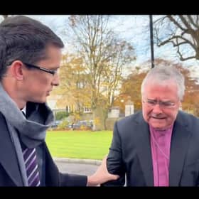 Enoch Burke confronts the Very Rev John McDowell, Church of Ireland Archbishop of Armagh and Primate of all Ireland.