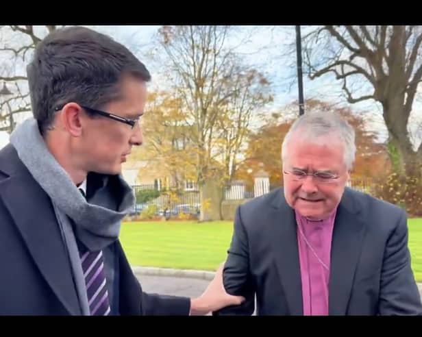 Enoch Burke confronts the Very Rev John McDowell, Church of Ireland Archbishop of Armagh and Primate of all Ireland.