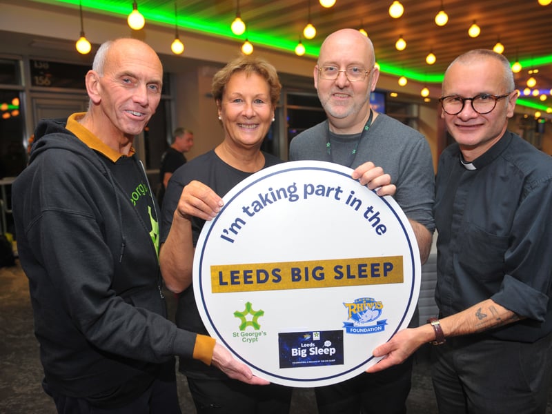 Chris Fields, CEO of St George's Crypt, Helen Mack, Deputy Lieutenant of West Yorkshire, Keith Swallow, Head of Finance at St George's Crypt and Rev Andy Muckle, chaplin to the Crypt