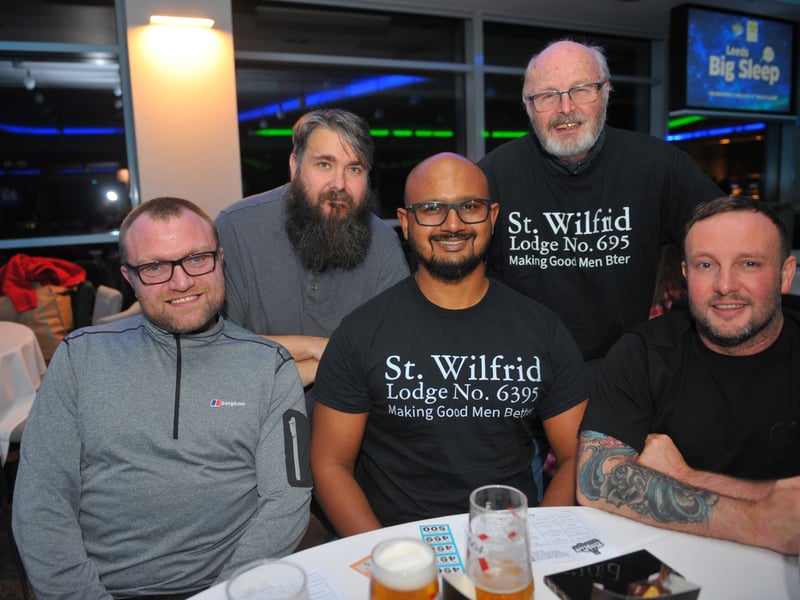 Rik Young, Jack Hamilton, Shafiq Mohammed, Marcus Richardson and Stefan Kurthy, of St Wilfrid Lodge No. 6395 Freemason lodge in Headingley