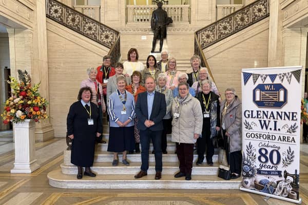 MR Gareth Wilson MLA with members of Glennane WI at Parliament Buildings, Stormont.
