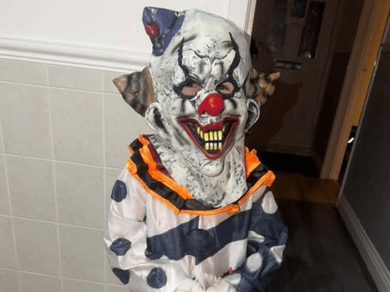 Hudson has dressed as a scary clown for Halloween 2026.