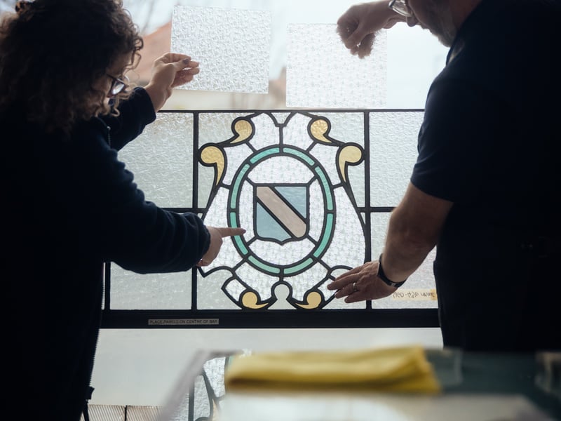 All the decorative glass within the building has been restored