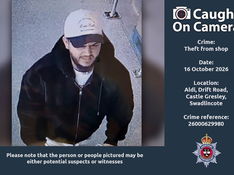 Police are also looking for this person in connection with a theft from a shop, which took place at Aldi at Drift Road in Castle Gresley, near Swadlincote, on October 16.