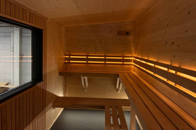 Interior of new wood-fired sauna at Laoch, Clarinbridge