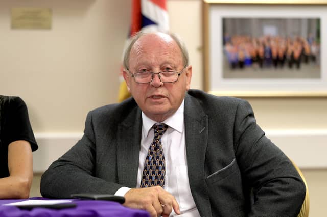 TUV MP Jim Allister during a press conference at Carleton Street Orange Hall in Portadown
