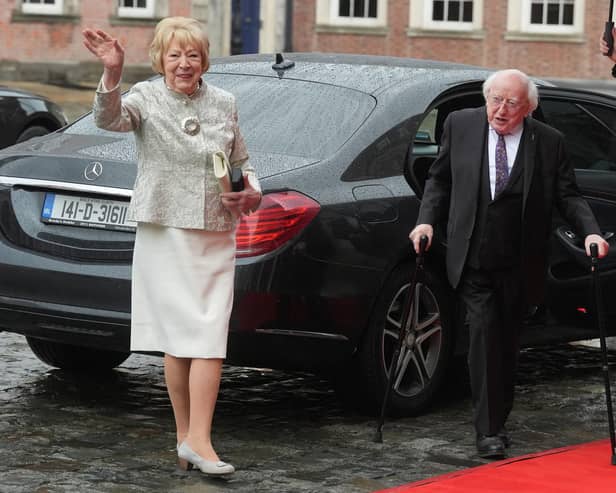 Former president Michael D Higgins and his wife Sabina arriving at Dublin Castle for the inauguration of Catherine Connolly as Ireland's 10th president.