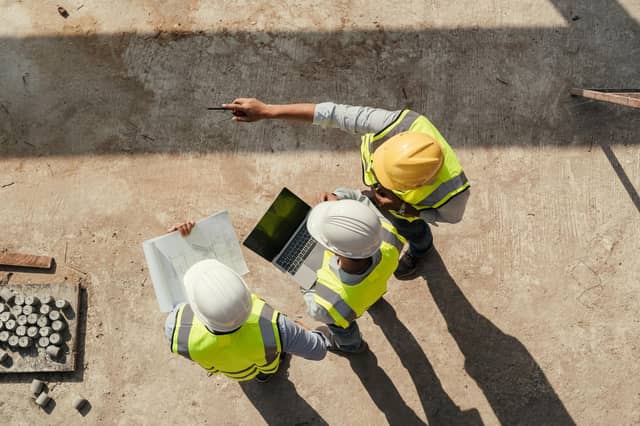Construction workers on a site stock image