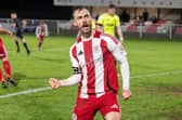 Shane Byrne celebrates netting Brackley's late equaliser against FC Halifax Town (Picture: Pete Keen)